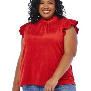 WANTABLE Plus Size Suede Ruffle Sleeve Top 3X  EUC